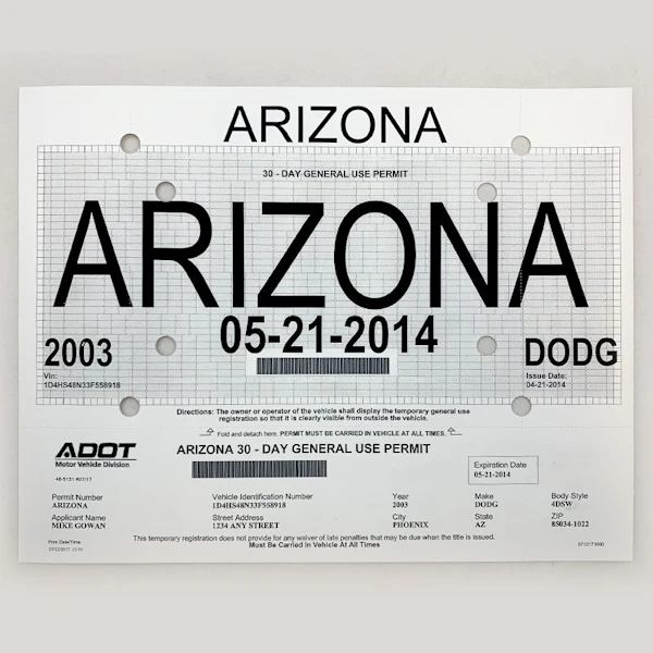 ADOT Temporary License Plate Sheets