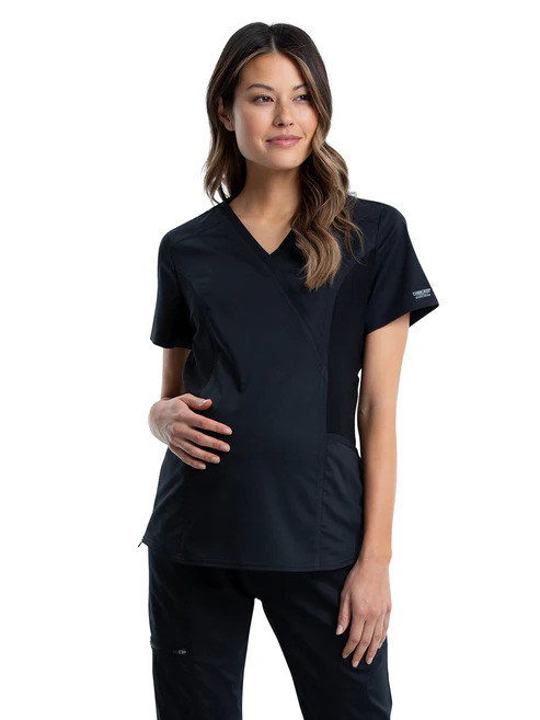 Cherokee - Workwear Revolution Women's 2-Pocket Maternity Mock Wrap Scrub Top