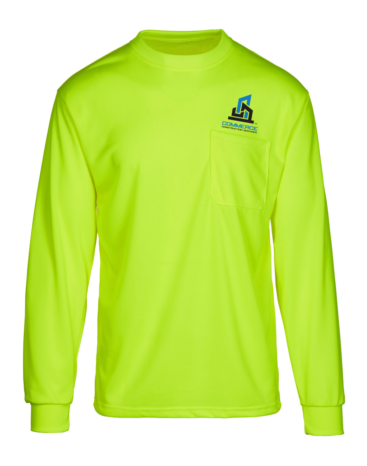 Long Sleeve Moisture Wicking Pocket T-Shirt Safety Green by CROWN, TCP735