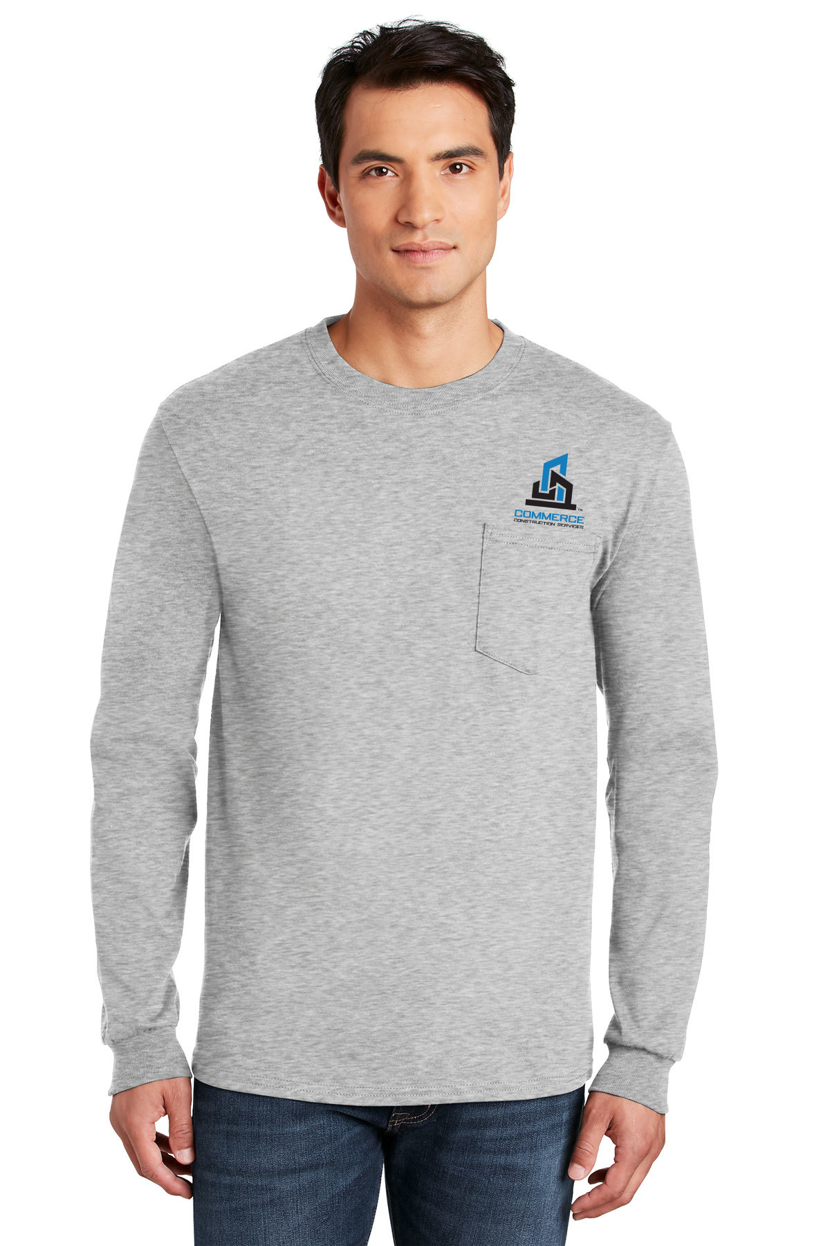 Gildan® - Ultra Cotton® 100% US Cotton Long Sleeve T-Shirt with Pocket, 2410 - Sport Grey