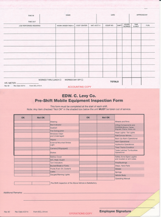 Pre-Shift Mob Equip Insp. ECL-314-A