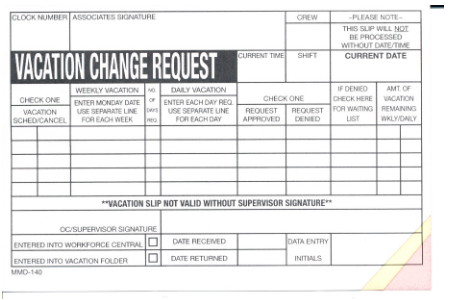 Vacation Change Request 6"x 4"