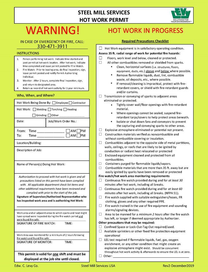 Hot Work Permit - No Numbering - Green
