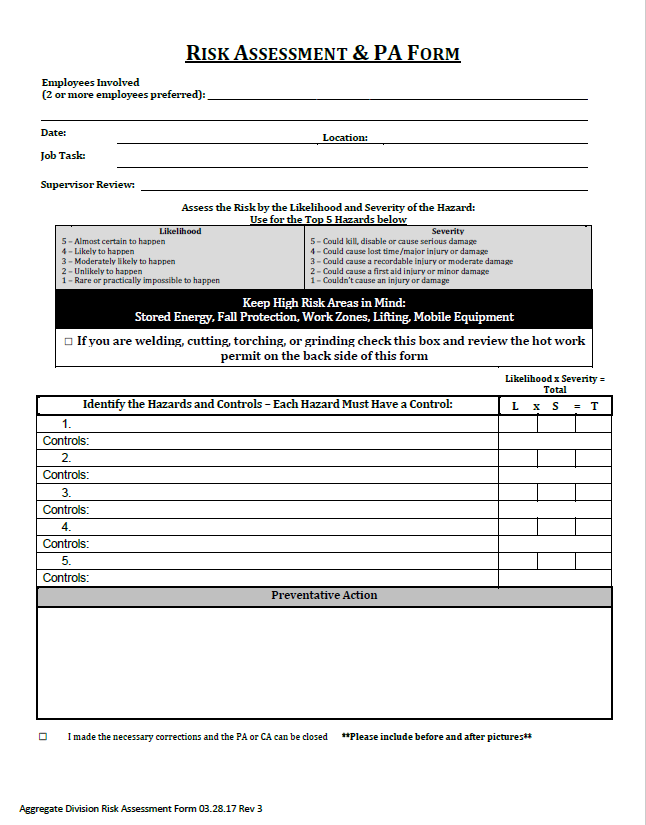 2018 Aggregate Risk Assessment Form