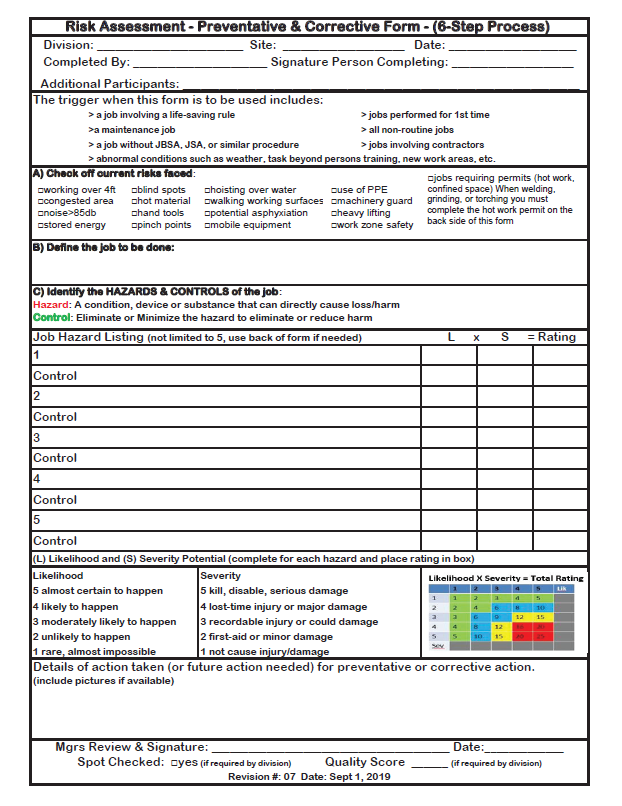 2019 Aggregate Risk Assessment Form