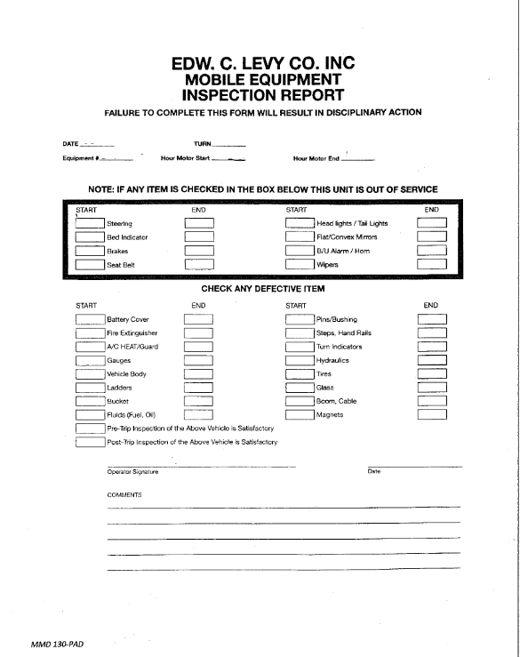 Mobile Equipment Inspection MMD