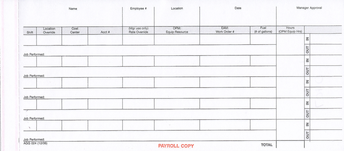 Job Performed Ticket AGG 024