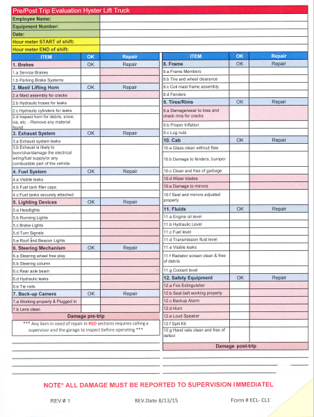 Pre/post Trip Evaluation ECL-CL13