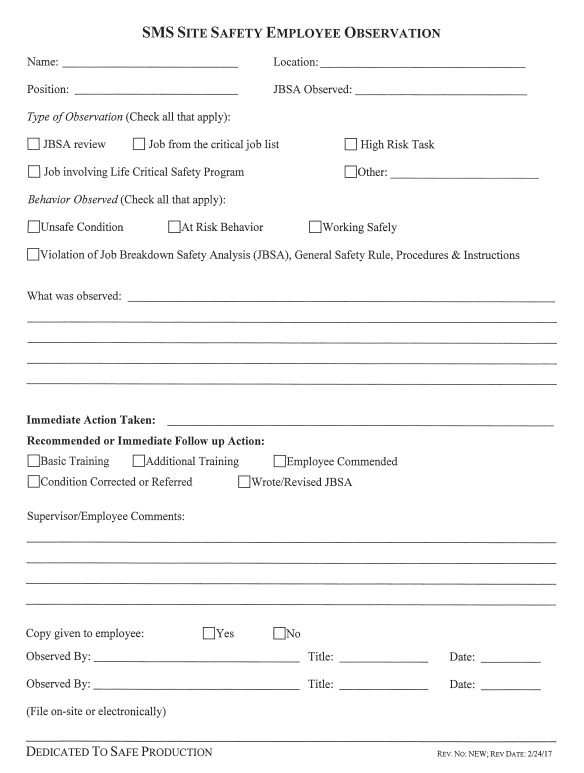 SMS Site Safety Employee Observation