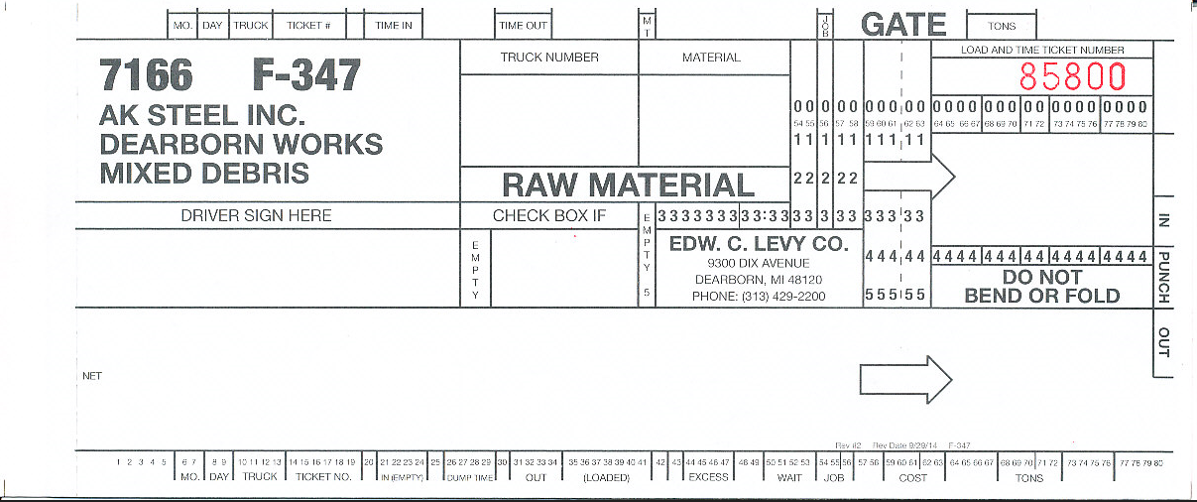 F347 AK Steel Ticket Mixed Debris / Raw Mat.