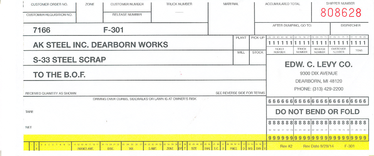 F301 AK Steel Ticket To the B.O.F.