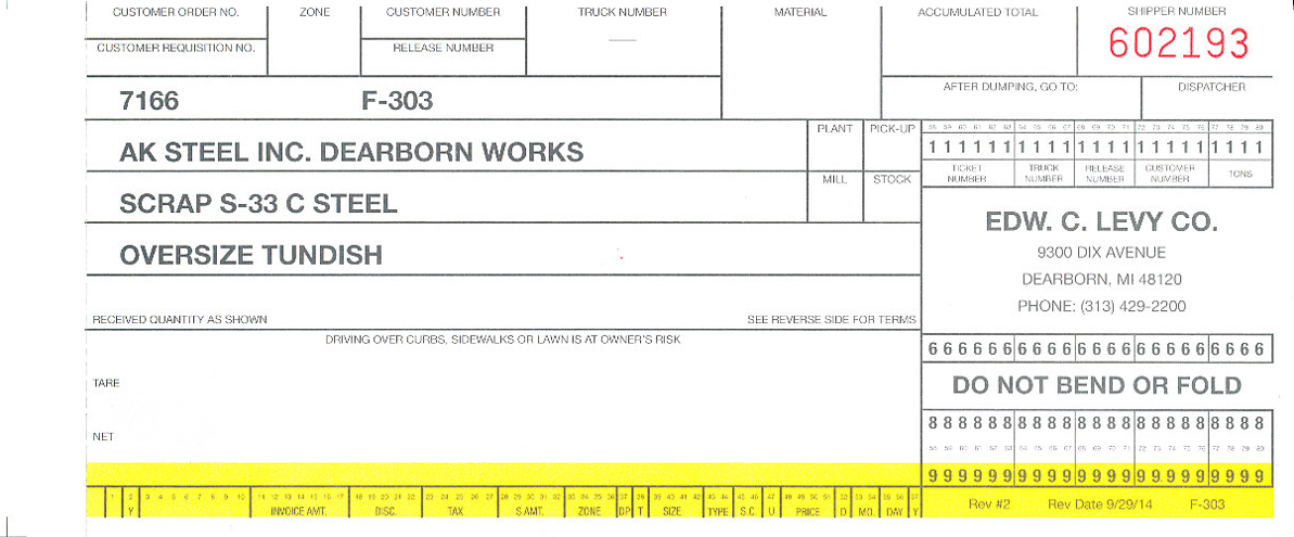 F302 AK Steel Ticket Tundish