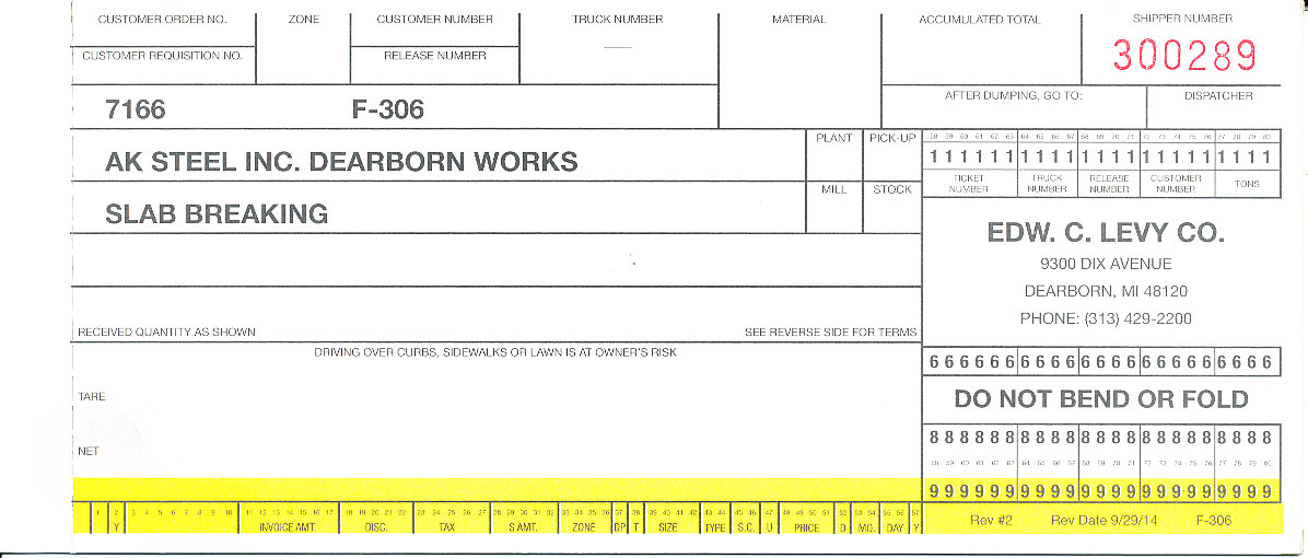 F306 AK Steel Ticket Slab Breaking