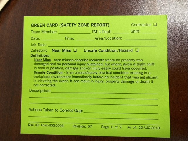 Green Card (Safety Zone Report)