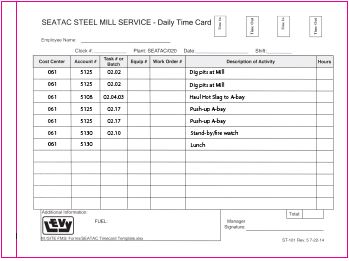SeaTac Time Card 2 Part - Pre-Printed