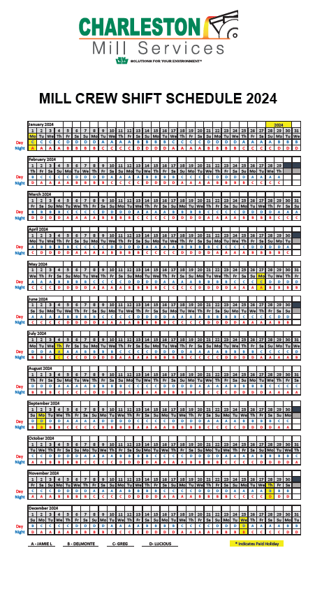 Mill Crew Shift Schedule 2024 Dry Erase
