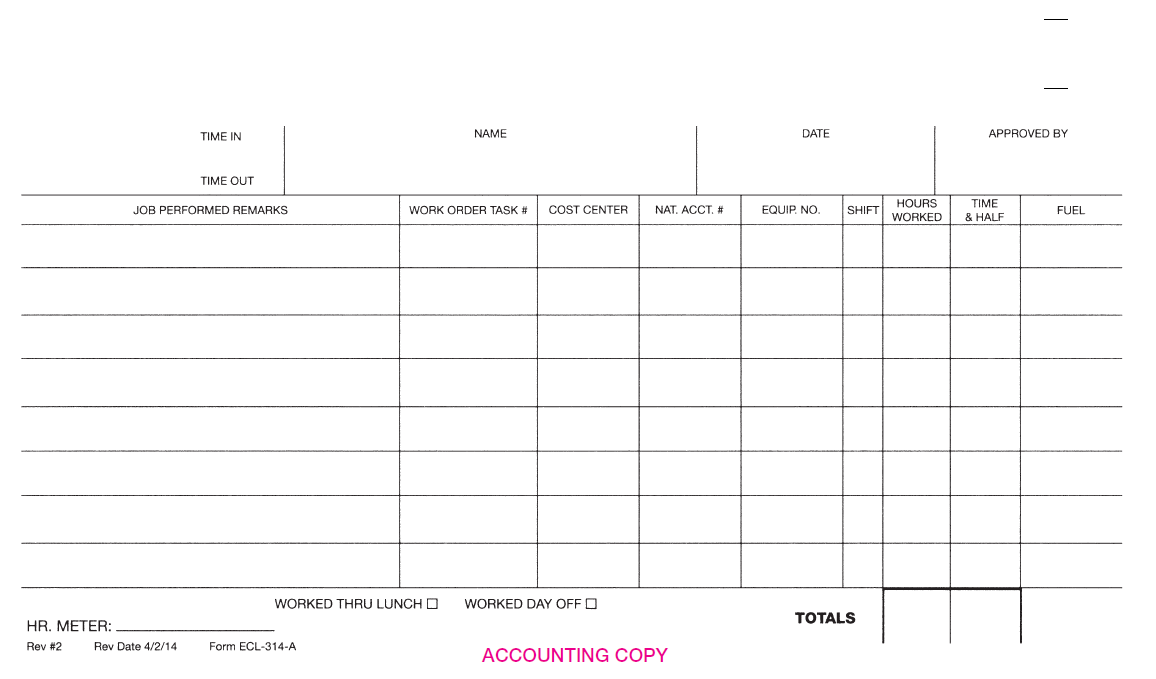 Pre-Shift Mobile Insp. ECL-314-A (half sheet)