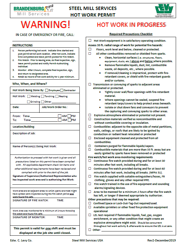 Hot Work Permit 100/Pad - No Numbering - White