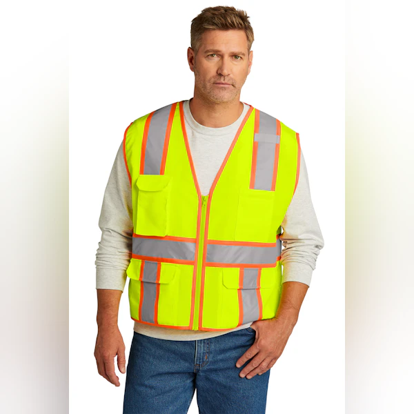 ANSI Class 2 Surveyor Zippered Two-Tone Vest-Screen Printed -1 Color