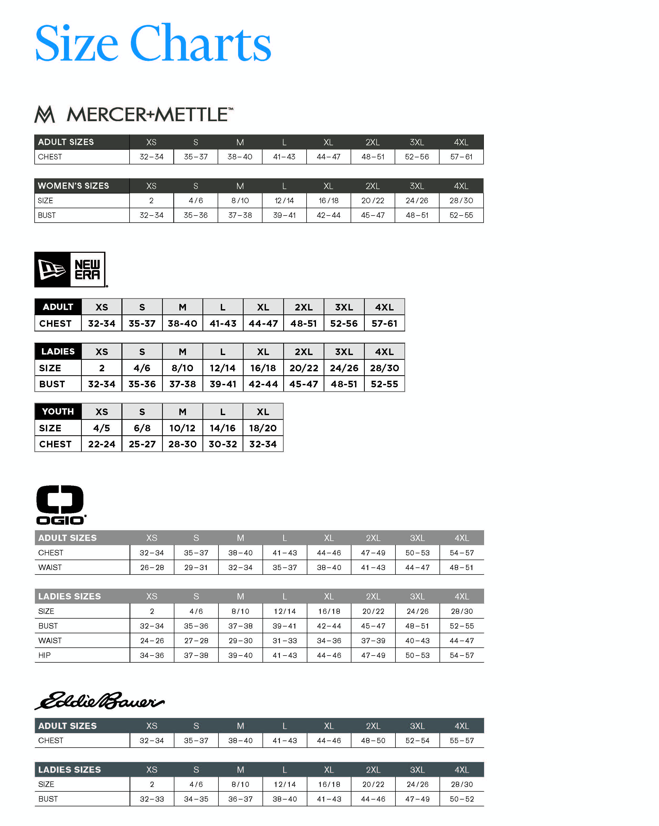 Size Charts