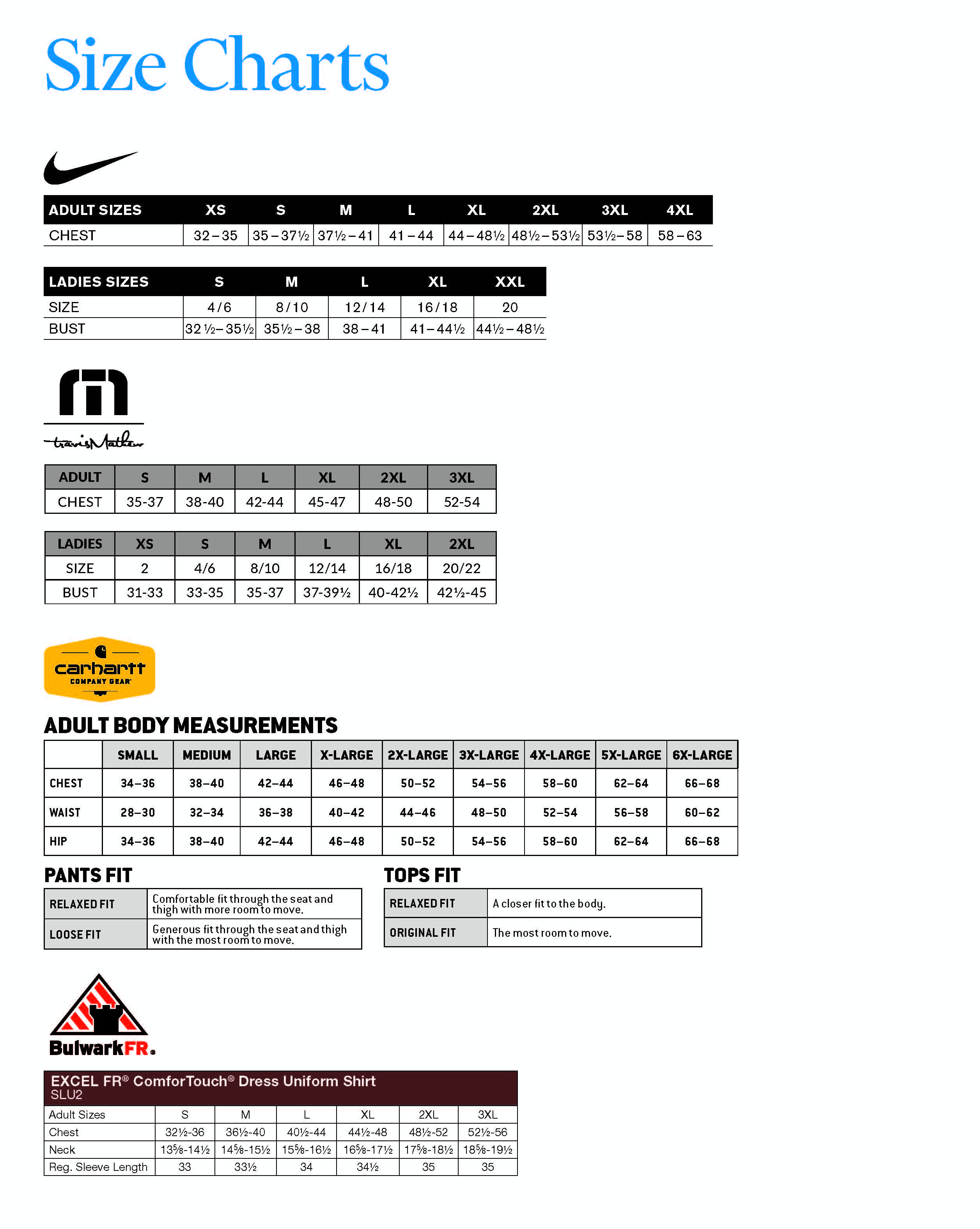 Size Charts