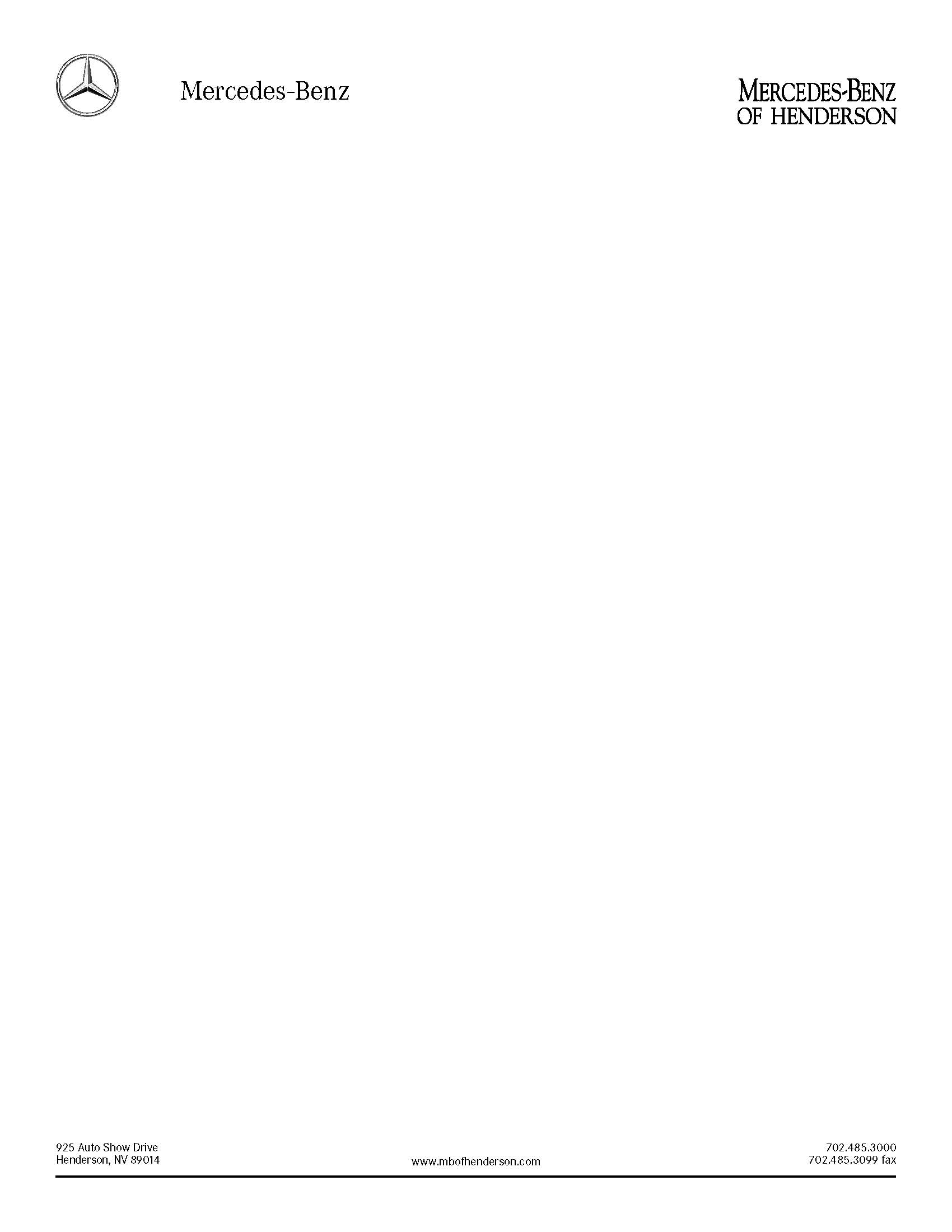 Letterhead for Mercedes Benz of NV