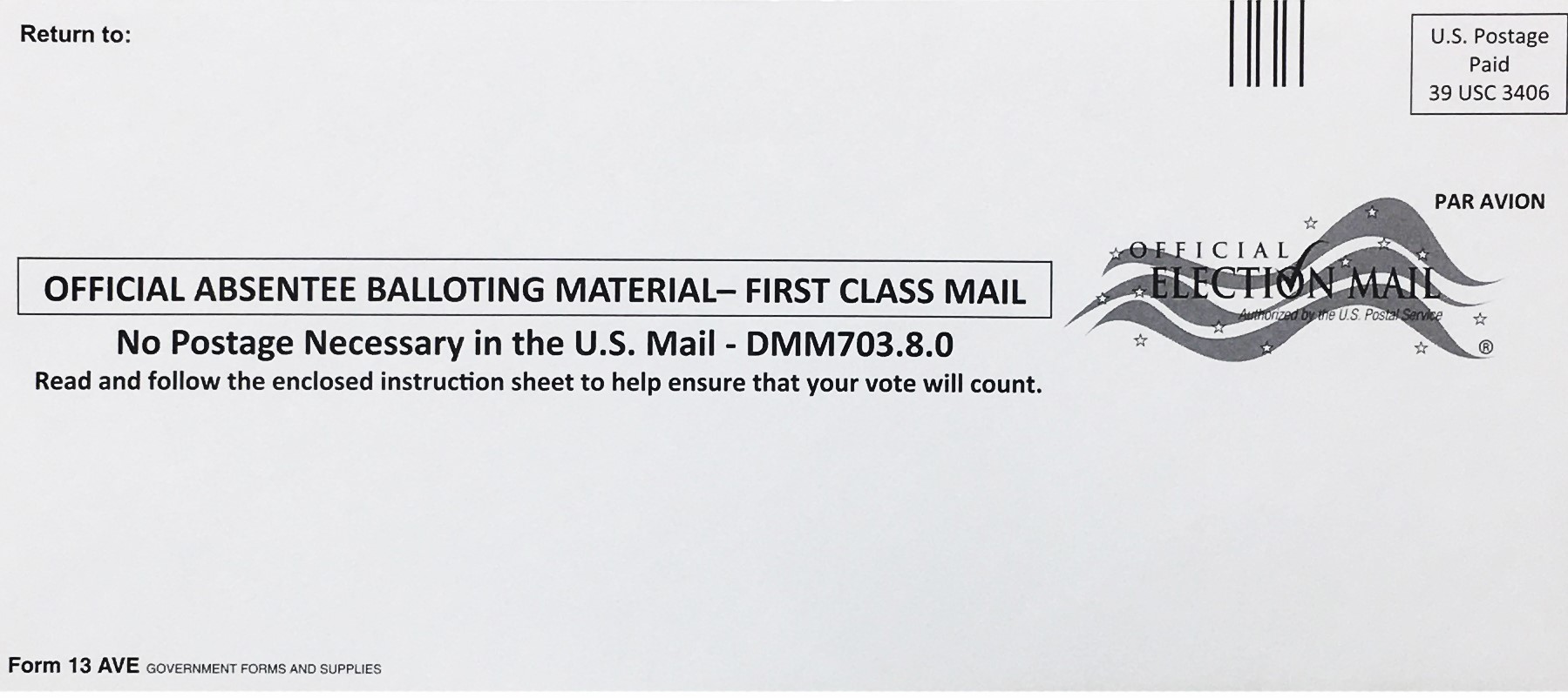 UOCAVA Outer Mailing Envelope