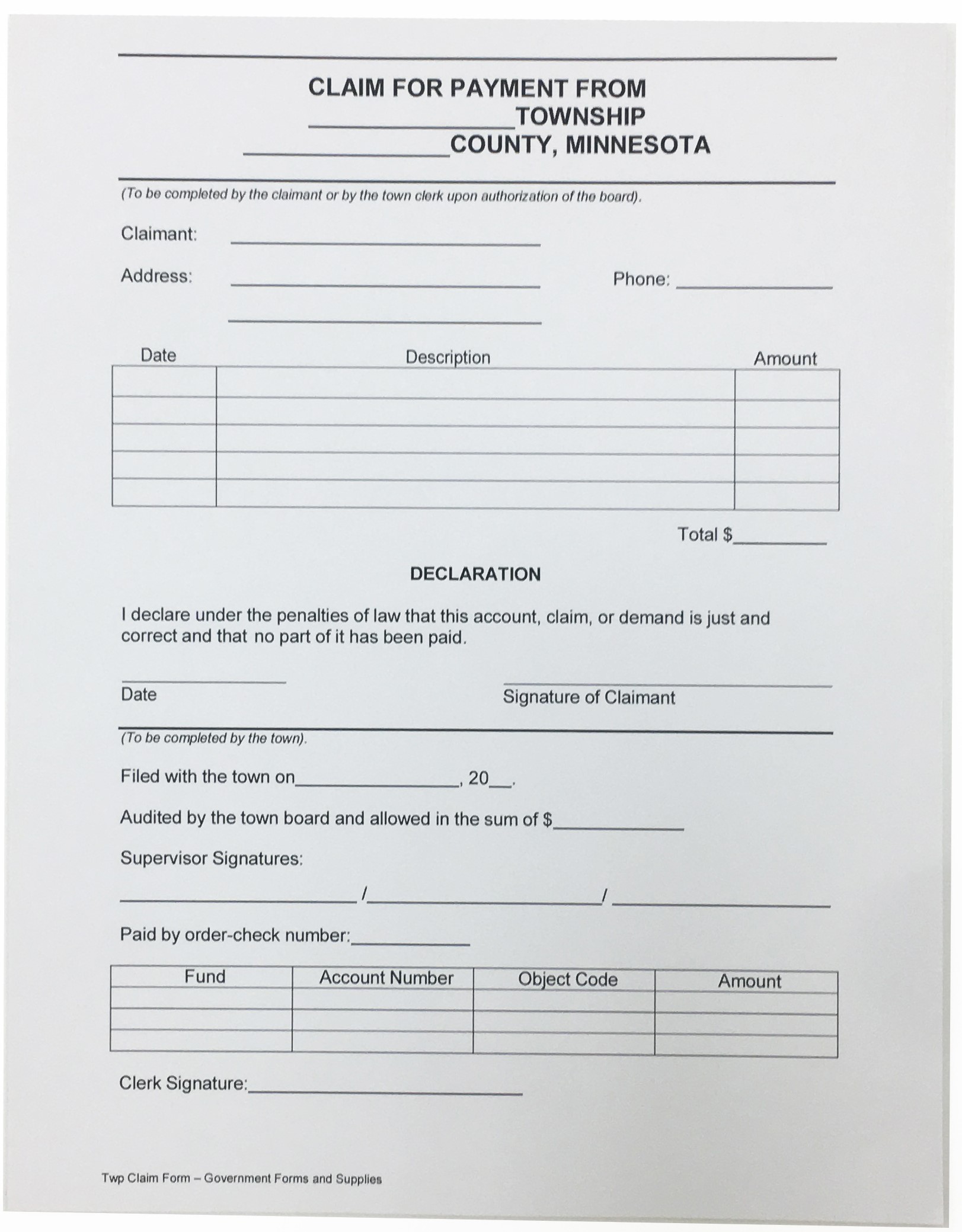 Township Claim Forms