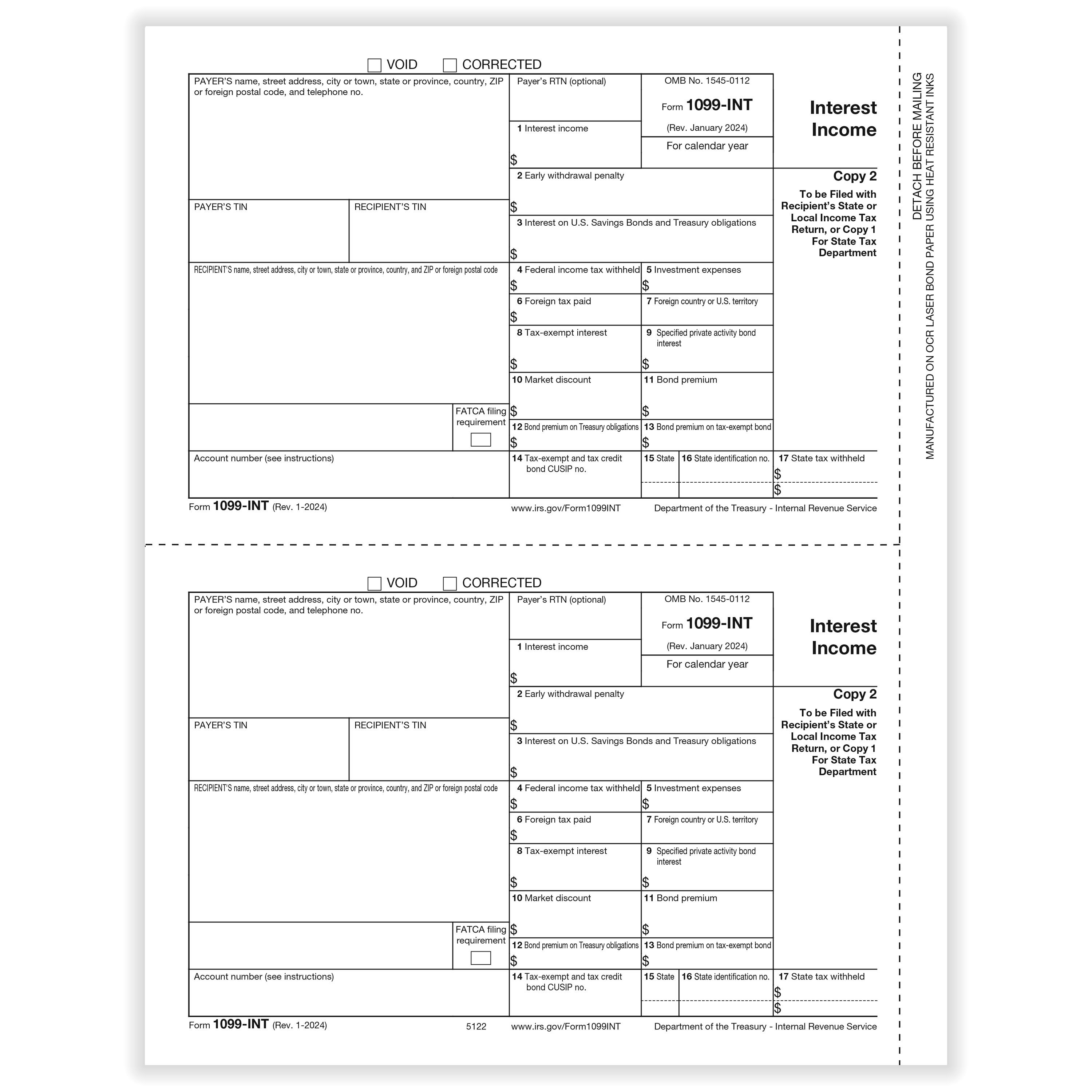 1099 Interest Payer or State Copy C Cut Sheet