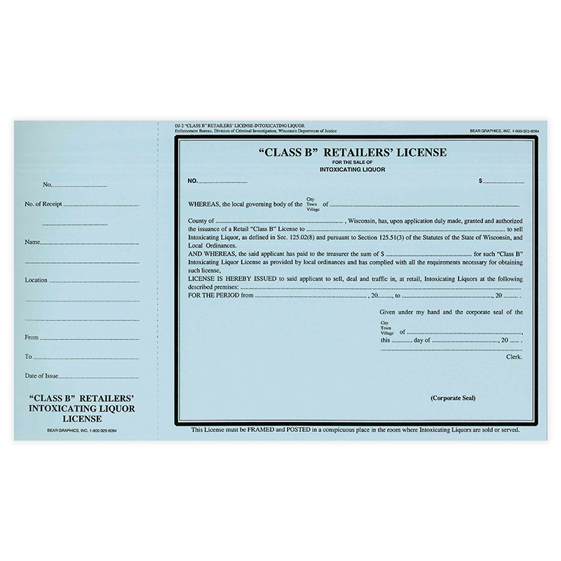 DJ-2: Class B Retailer's License for Intoxicating Liquor