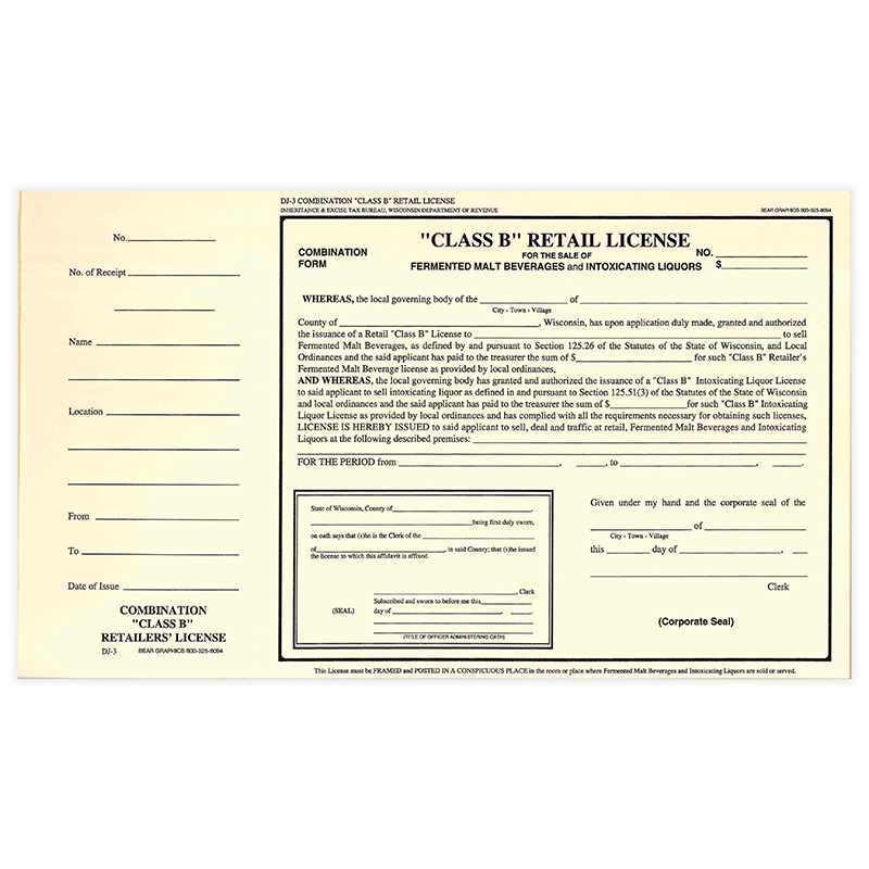 DJ-3: Class B Retail License Combination Form