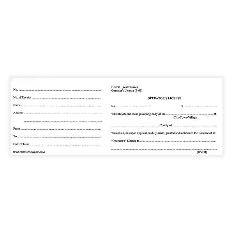 DJ-8W: Operator's License- Wallet Size