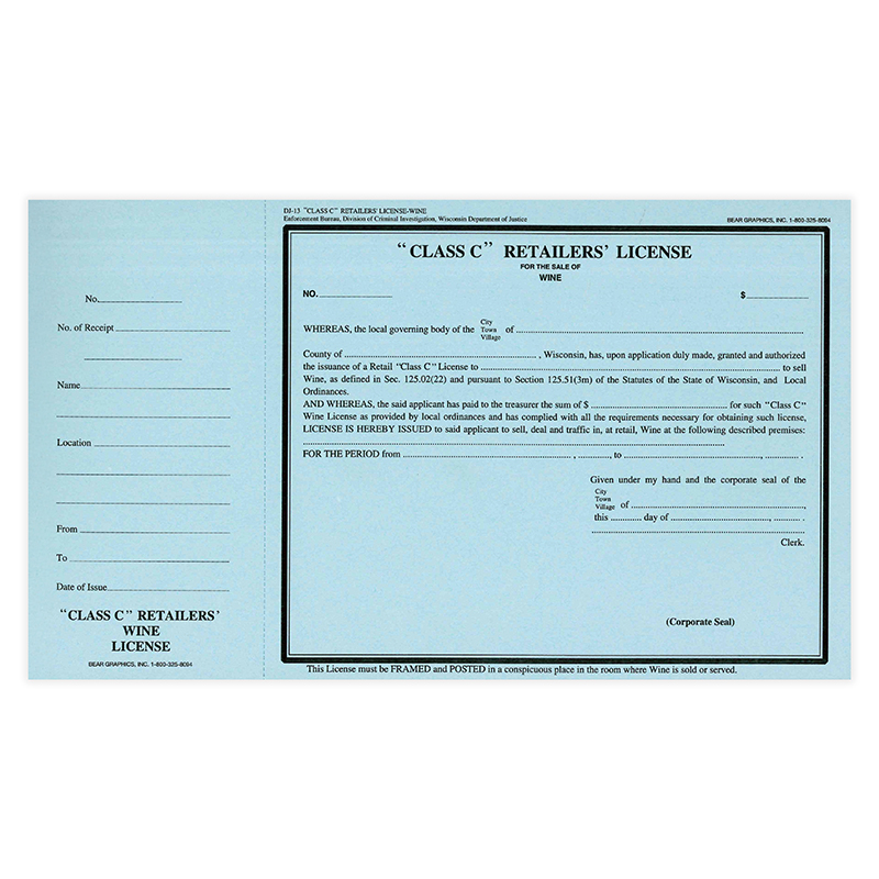 DJ-13: Class C Retailers' Wine License