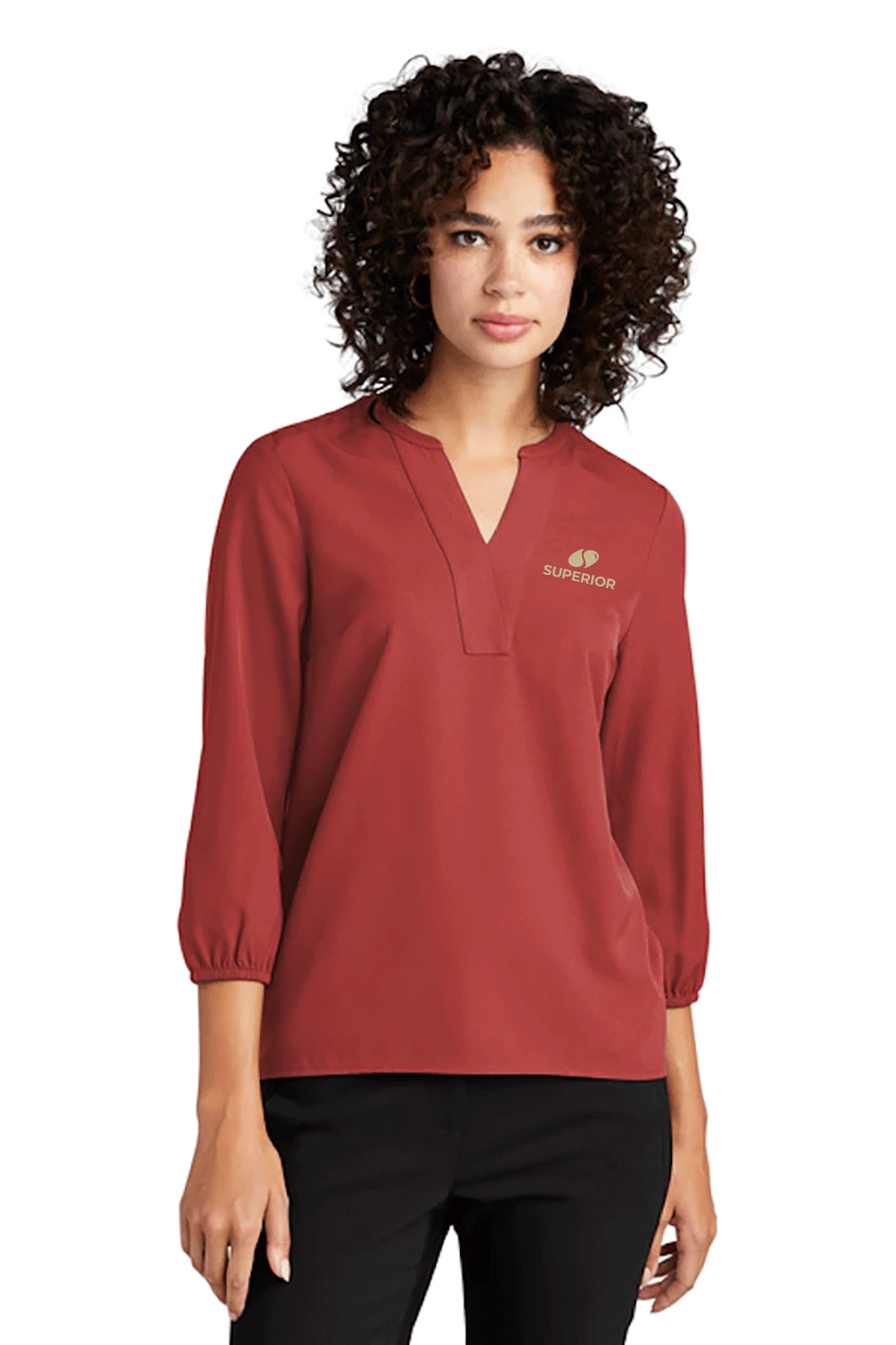 Mercer+Mettle Womens Stretch Crepe 3/4-Sleeve Blouse
