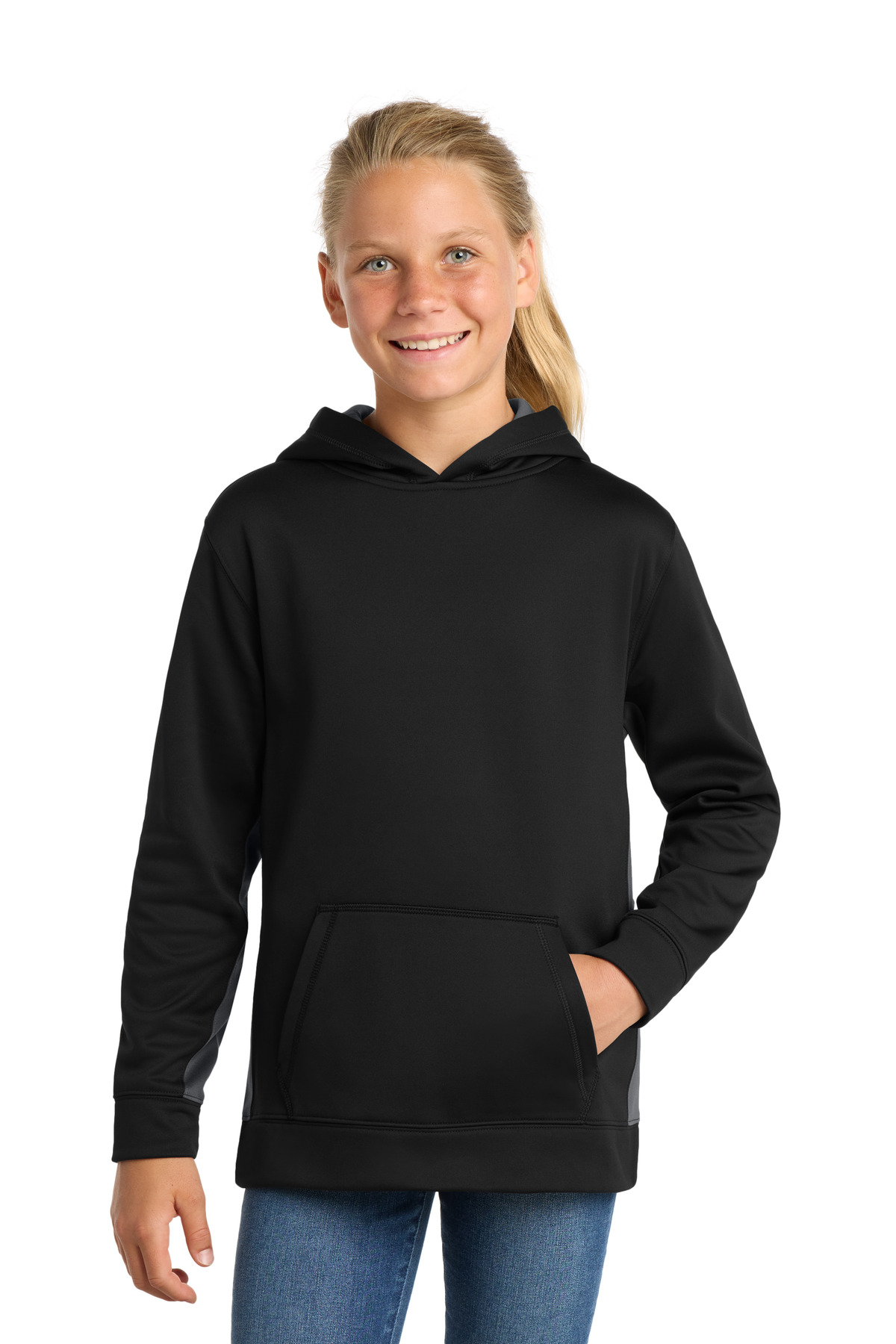 Sport-Tek Youth Sport-Wick Fleece Colorblock Hooded Pullover YST235