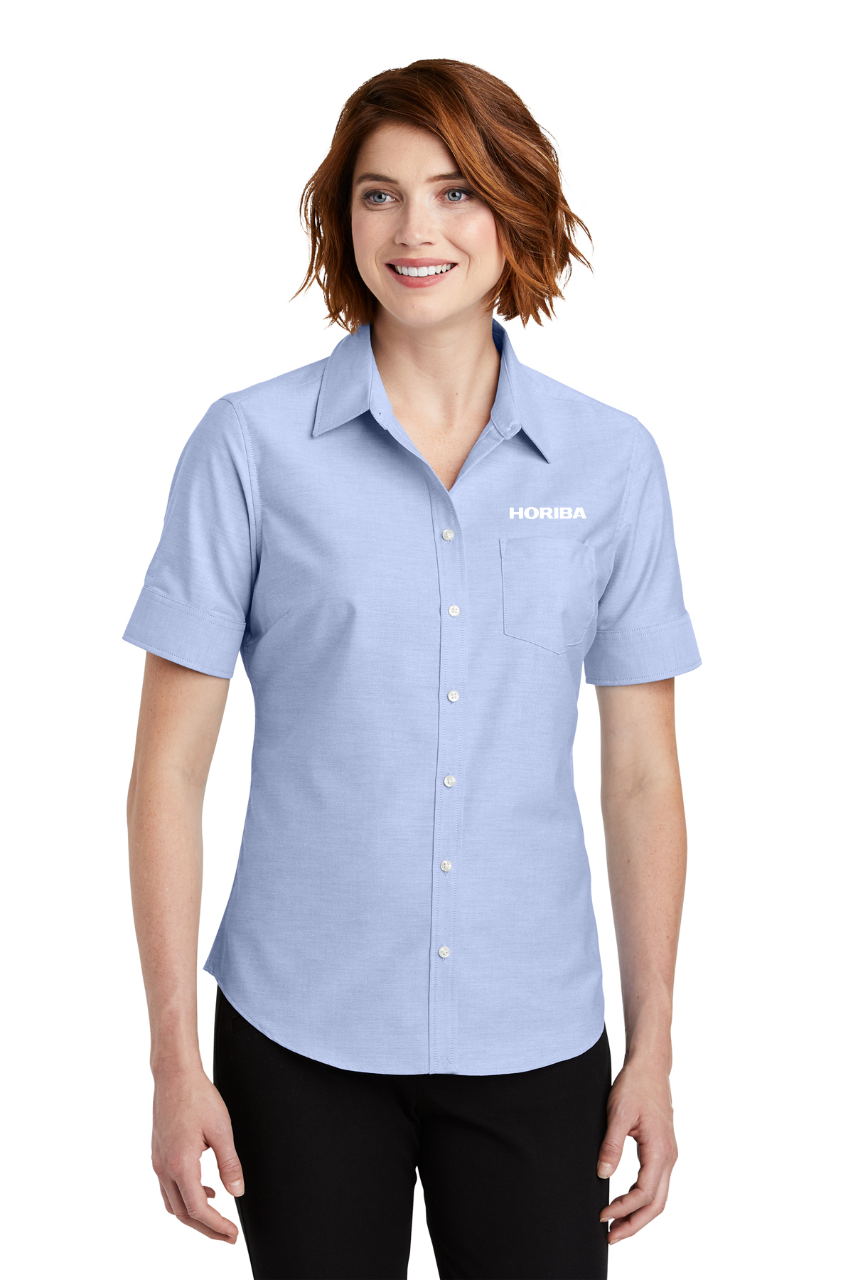 Port Authority® Ladies Short Sleeve SuperPro™ Oxford Shirt, Oxford Blue