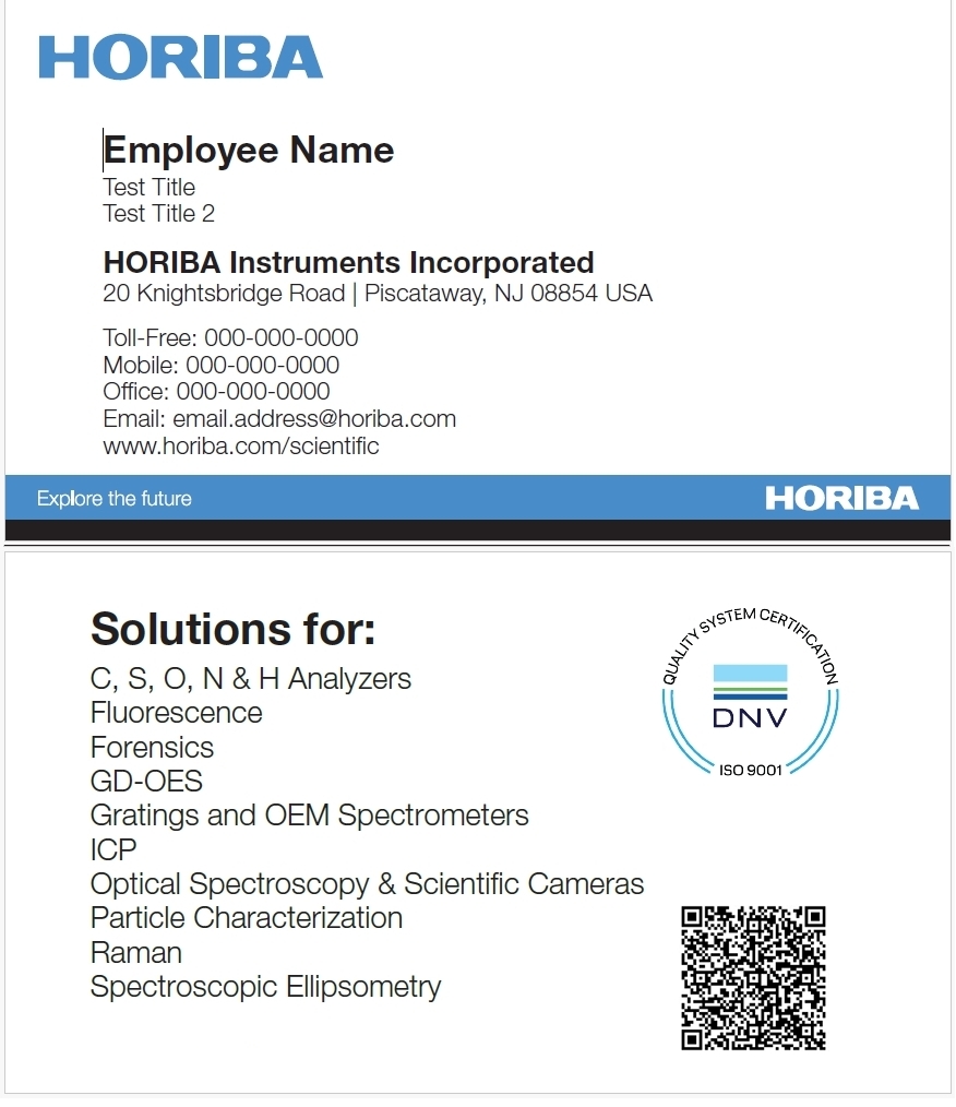 HORIBA Scientific Division with QR Code Backer and Extended Email Allowance