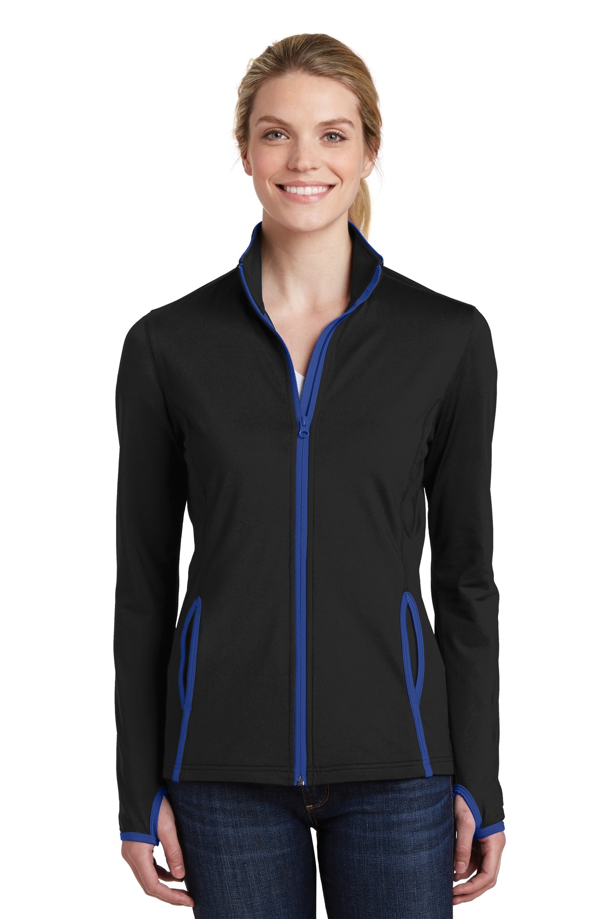 ST Ladies Sport-Wick Stretch Contrast Full-Zip Jacket.  LST853