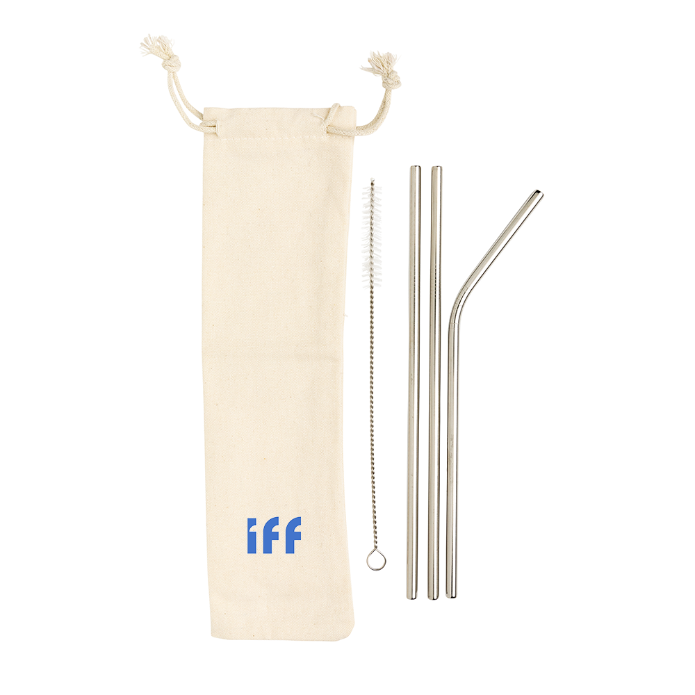 Reusable Stainless Steel Metal 3 Pcs Straw Set In Silver (set of 15 pieces)