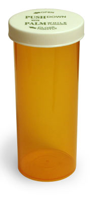 60 Dram Amber Vial and Cap, Child Resistant Plastic Prescription Vials