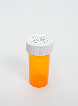 16 Dram Amber Vial and Cap, Reversible Plastic Prescription Vials
