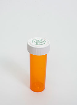 20 Dram Amber Vial and Cap, Reversible Plastic Prescription Vials