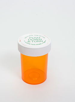 30 Dram Amber Vial and Cap, Reversible Plastic Prescription Vials