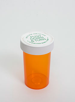 40 Dram Amber Vial and Cap, Reversible Plastic Prescription Vials