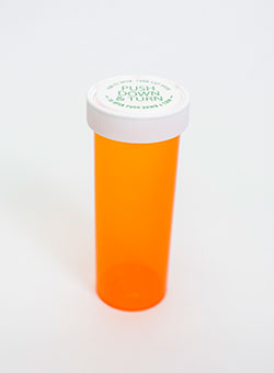 60 Dram Amber Vial and Cap, Reversible Plastic Prescription Vials