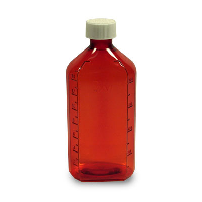 16 Ounce Amber Liquid Oval and Caps, Child Resistant Plastic Prescription Oval Bottles