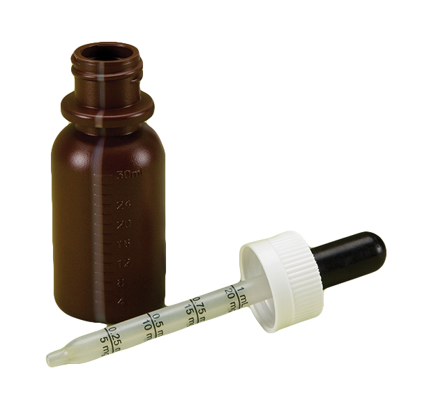Window Strip Plastic Vial with Cal Dropper, Amber - Sold as a Kit
