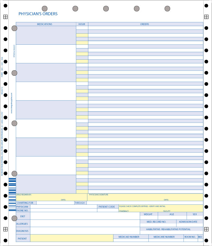 2 Part Physician's Orders, 1 Part MAR LTC Forms