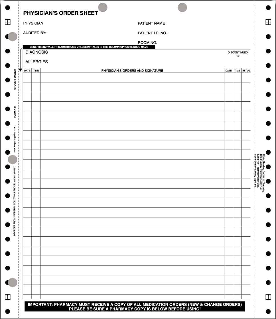 4 Part Physician's Orders LTC Forms