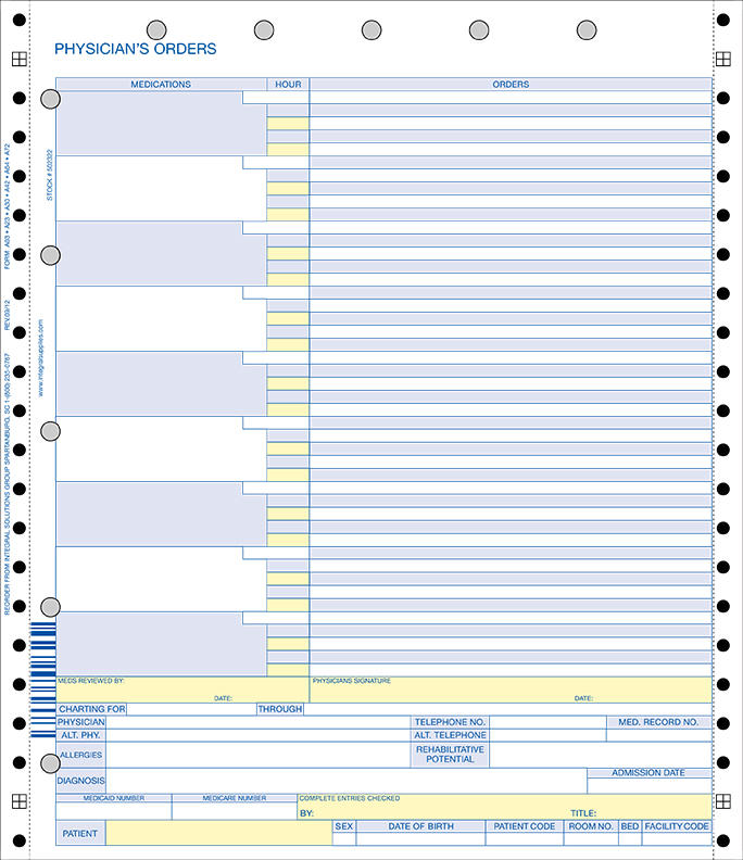2 Part Physician's Orders, 1 Part MAR LTC Forms